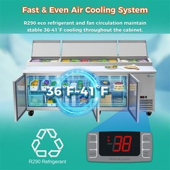 93″ Commercial Pizza Prep Table w/ 31Cu.Ft Built-in Refrigerator & Cold Storage