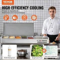 Commercial Desktop Condiment Cooler Stainless Steel Prep Station 140W Compressor