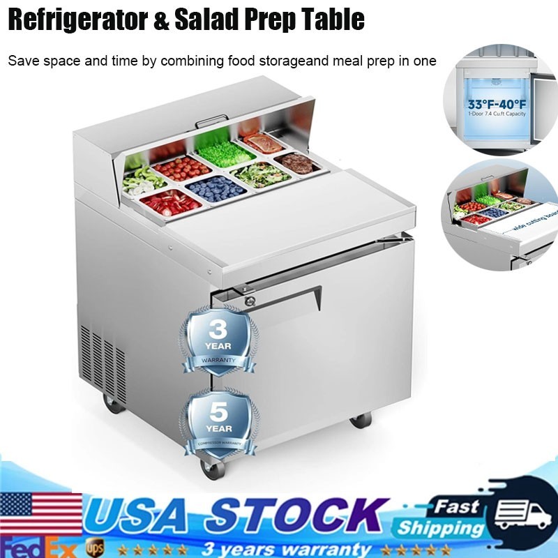 VP29S 28″ One Section Sandwich/Salad Prep Refrigerator w/Stainless Steel Cover