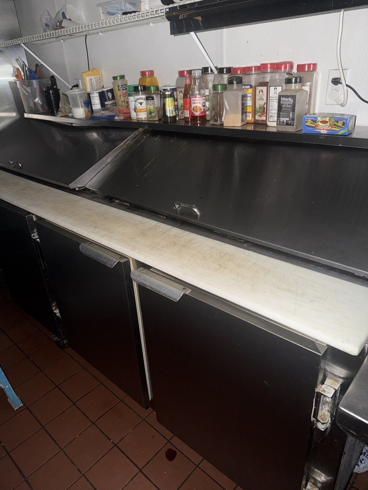 Commercial Refrigerated Prep Table, 4- Door Undercounter Cutting Top