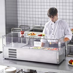 VEVOR Countertop Refrigerated Salad Pizza Prep Station 135 W Glass Guard ETL