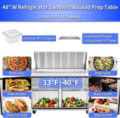 48” Commercial Refrigerated Salad Sandwich Prep Table 2 Doors 13.8 cu.ft ETL
