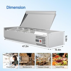 Refrigerated Condiment Prep Station 47-Inch Salad Prep Table 125W Salad Bar
