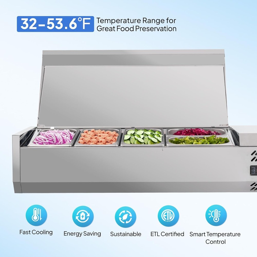 Refrigerated Condiment Prep Station 47-Inch Salad Prep Table 125W Salad Bar