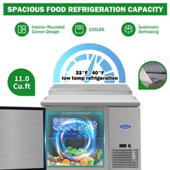 44″ Commercial Pizza Prep Table with a Built-in Refrigerator ETL Certified 11ft³