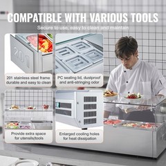 VEVOR Countertop Refrigerated Salad Pizza Prep Station 150 W Glass Guard ETL