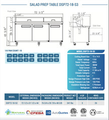 NEW 3 Door 72″ Refrigerated Sandwich Salad Prep Table Dukers DSP72-18-S3 #2200