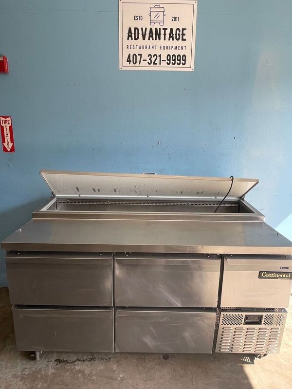 Continental Refrigerator CPA68 Refrigerated Pizza Prep 4 Drawer Work Station