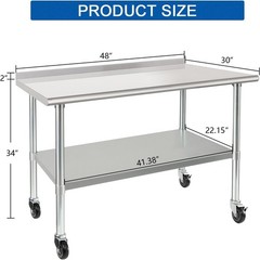 HARDURA 30×48 Inch Stainless Steel Table with Wheels – NSF Heavy Duty Prep Table