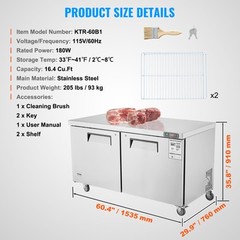 VEVOR 60″ Commercial Refrigerator Sandwich & Salad Prep Table 16.4 Cu. Ft Fridge