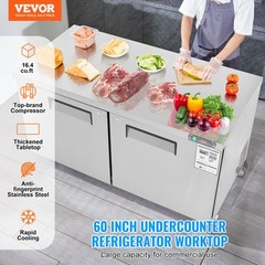 VEVOR 60″ Commercial Refrigerator Sandwich & Salad Prep Table 16.4 Cu. Ft Fridge