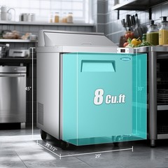 29″ Commercial Sandwich Prep Table Refrigerator -8 Cu.Ft One Door with 8 Pans
