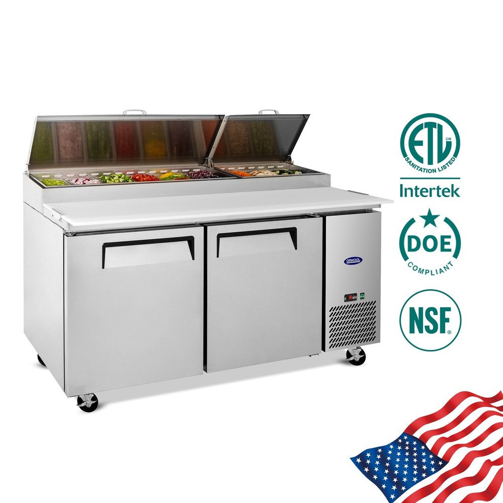 67″ Commercial Pizza-Sandwich Prep Table Fridge Durable Stainless Steel,20.3Cuft