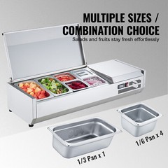 VEVOR 48″ Countertop Condiment Refrigerated Salad Prep Station w/Stainless Guard
